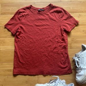 Zara Distressed Basic Short Sleeve Tshirt in rusty red orange